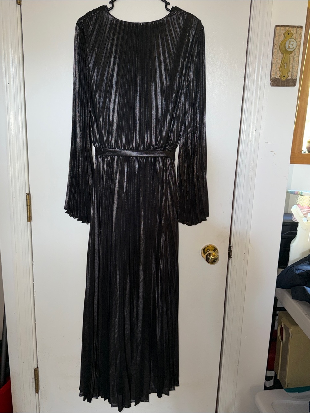 INC International Concepts Black Metallic Pleated Wrap Dress - Picture 7 of 7